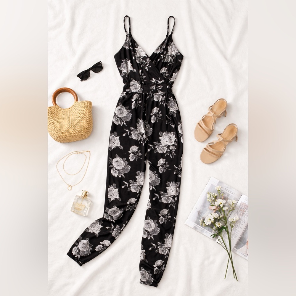 Floral Black Jumpsuit